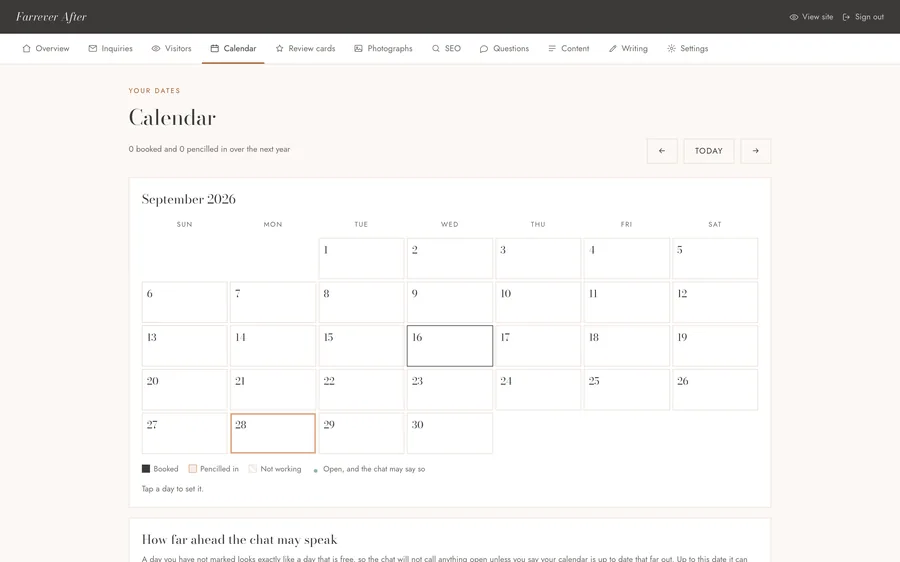 The Calendar screen