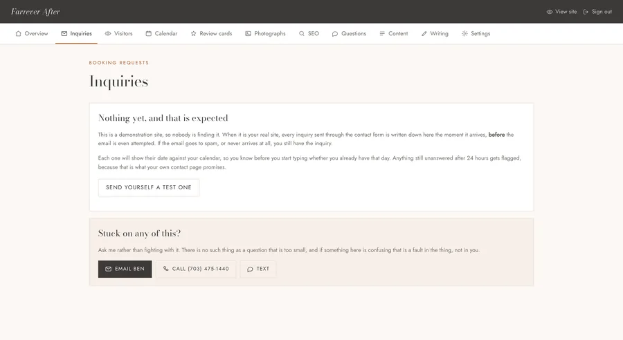 The Inquiries screen