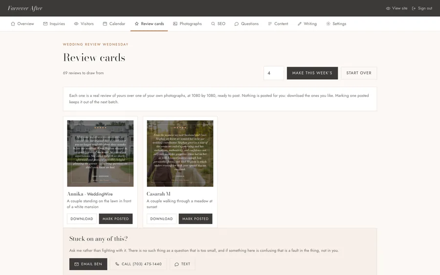 The Review cards screen