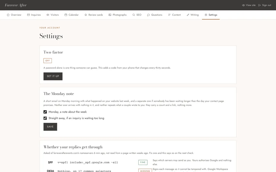The Settings screen