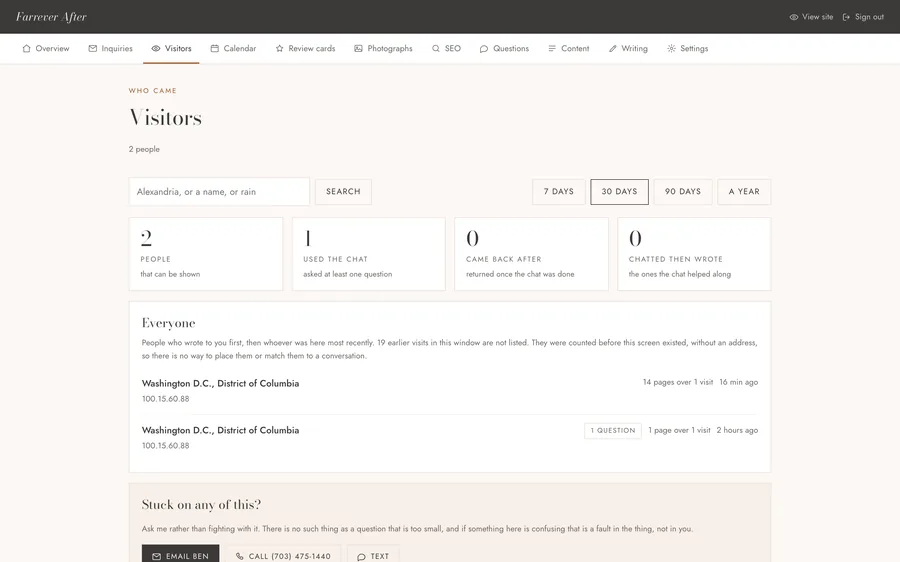The Visitors screen