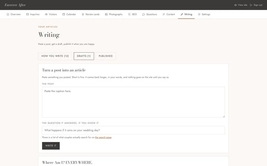 The Writing screen