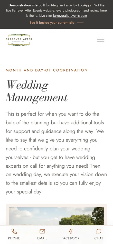 Wedding coordination, rebuilt, on a phone